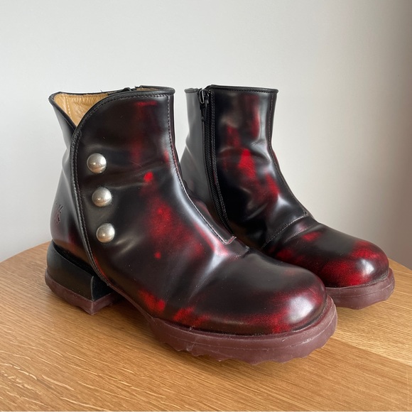 Fluevog Unity Penney ankle boot with buttons - Burgundy Rub Off size 5.5 - Picture 11 of 11